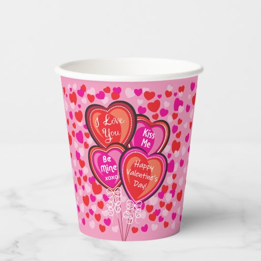 Valentijn Heart Balloons Paper Party Cup Papieren Bekers (Voorkant)