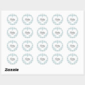 Valentijn Heart Blue Gingham Pattern Name Monogram Ronde Sticker (Vel)