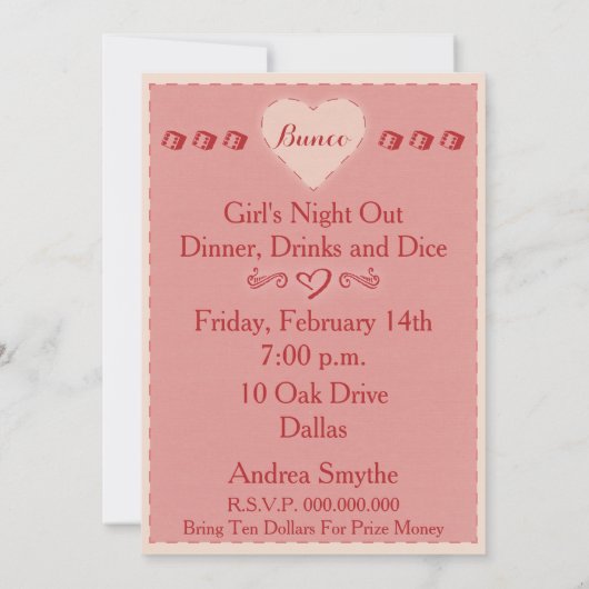 Valentijn Heart Bunco Uitnodiging (Achterkant)