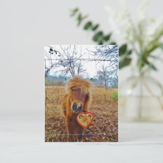 Valentijn Heart Miniatuur brown Horse Feestdagenkaart (Staand voorkant)