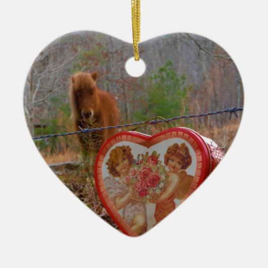Valentijn Heart Miniatuur brown Horse Keramisch Ornament (Voorkant)
