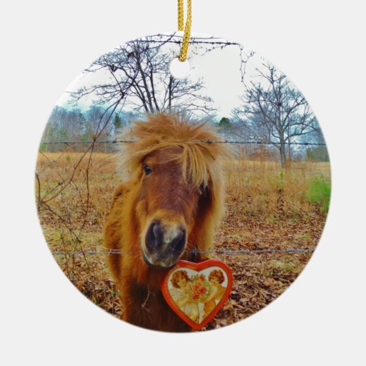 Valentijn Heart Miniatuur brown Horse Keramisch Ornament (Voorkant)
