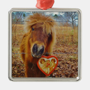 Valentijn Heart Miniatuur brown Horse Metalen Ornament
