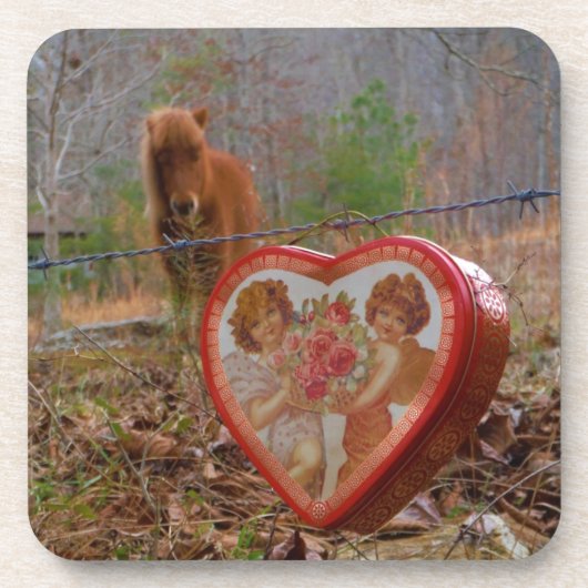 Valentijn Heart Miniatuur brown Horse Onderzetter (Voorkant)
