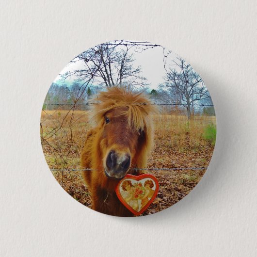 Valentijn Heart Miniatuur brown Horse Ronde Button 5,7 Cm (Voorkant)