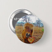 Valentijn Heart Miniatuur brown Horse Ronde Button 5,7 Cm (Voorkant /achterkant)