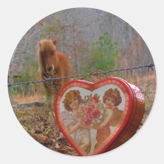 Valentijn Heart Miniatuur brown Horse Ronde Sticker (Voorkant)