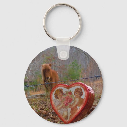 Valentijn Heart Miniatuur brown Horse Sleutelhanger (Voorkant)