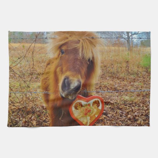 Valentijn Heart Miniatuur brown Horse Theedoek (Horizontaal)