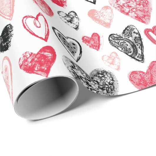 Valentijn Heart Pattern-ompakken papier (Rol Hoek)