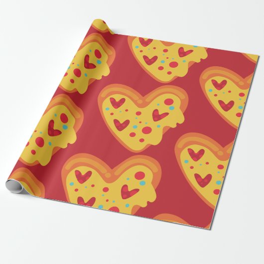 valentijn Heart Pizza Love levendig speels Cadeaupapier (Uitgerold)