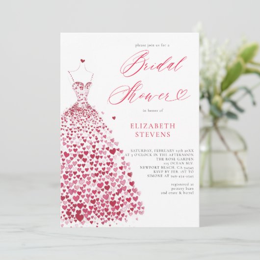 Valentijn Hearts Dress Elegant Chic Vrijgezellenfe Kaart (Staand voorkant)