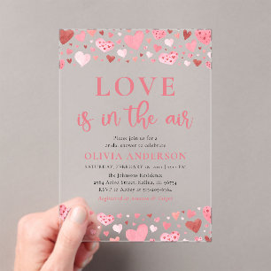 Valentijn Hearts Love is in het Air Vrijgezellenfe Acryl Uitnodigingen
