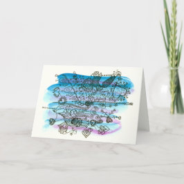 Valentijn Hearts op blauw en Paarse  Feestdagen Kaart