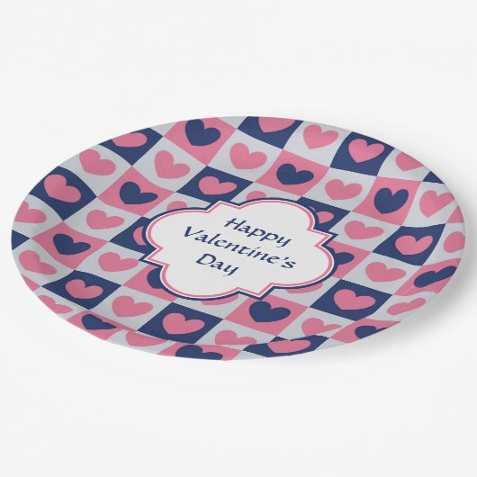 Valentijn Hearts Patroon Papieren Bordje (Gekanteld)