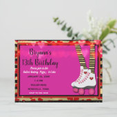 Valentijn Hearts Rolschaatsen verjaardagsfeestje Kaart (Staand voorkant)