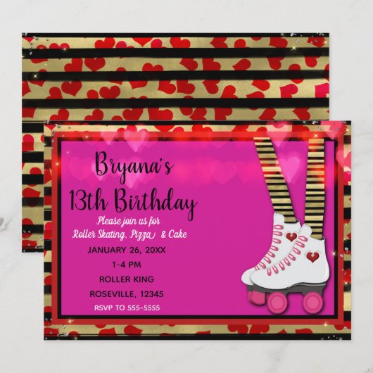 Valentijn Hearts Rolschaatsen verjaardagsfeestje Kaart (Voorkant / Achterkant)
