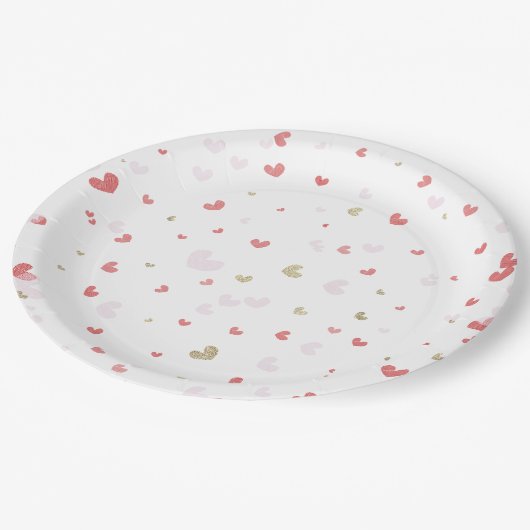 Valentijn Hearts Rood Roze & Goud Party Papieren Bordje (Gekanteld)