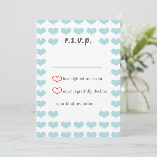 Valentijn Hearts RSVP (rood + hemelsblauw) Kaart (Staand voorkant)