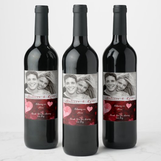 Valentijn Hearts Silver Ribbon Wijn Etiket (Flessen)