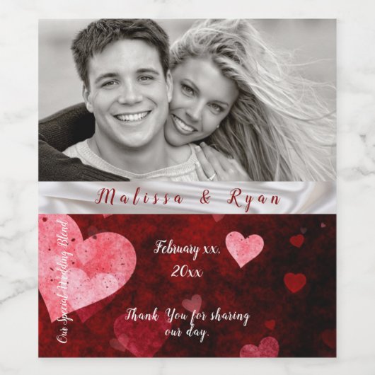 Valentijn Hearts Silver Ribbon Wijn Etiket (Enkel label)