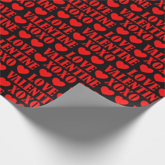Valentijn Hearts Stijlvol modern chique zwart rood Cadeaupapier (Hoek)