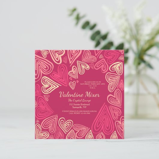 Valentijn Hearts Uitnodiging (Staand voorkant)