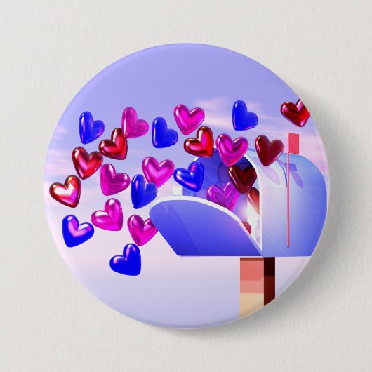 Valentijn Hearts Vliegen Uit Mailbox Ronde Button 7,6 Cm (Voorkant)