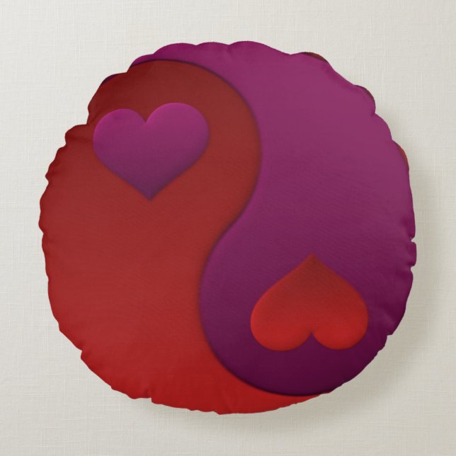 Valentijn Hearts Yin Yang Rond Kussen (Voorkant)