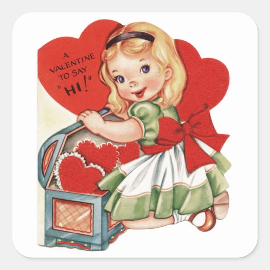 Valentijn Hi en Little Girl Square Sticker (Voorkant)