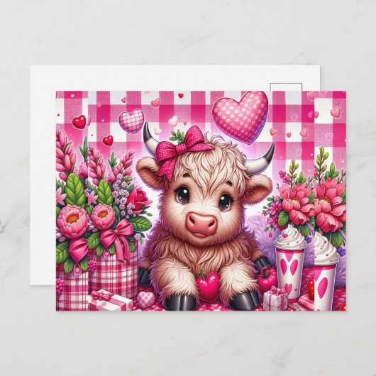 Valentijn Highland Koe Briefkaart (Voorkant / Achterkant)