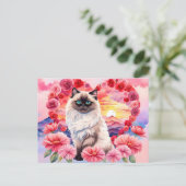 Valentijn Himalaya kat in Hart van Rozen Zonsonder Briefkaart (Staand voorkant)