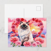 Valentijn Himalaya kat in Hart van Rozen Zonsonder Briefkaart (Voorkant / Achterkant)