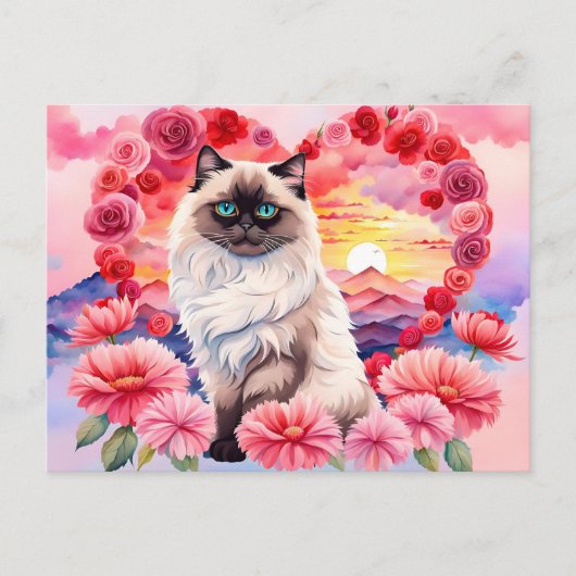 Valentijn Himalaya kat in Hart van Rozen Zonsonder Briefkaart (Voorkant)
