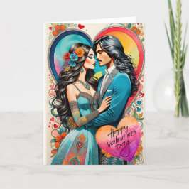 Valentijn Hippie paar in omhelzing Aankondiging