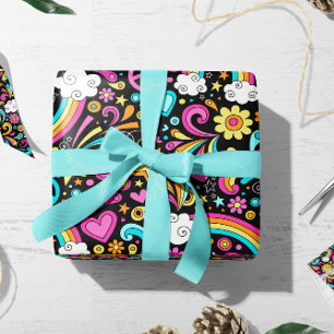 Valentijn Hippie Peace Love   Valentijn Gift Wrap Cadeaupapier