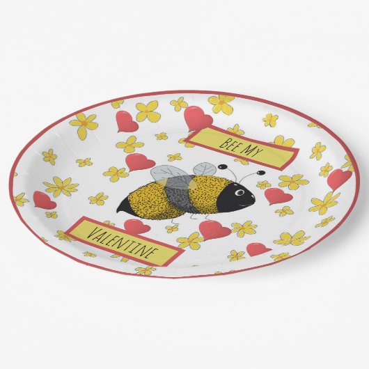 Valentijn hommel | Bee My Valentijn Papieren Bordje (Gekanteld)