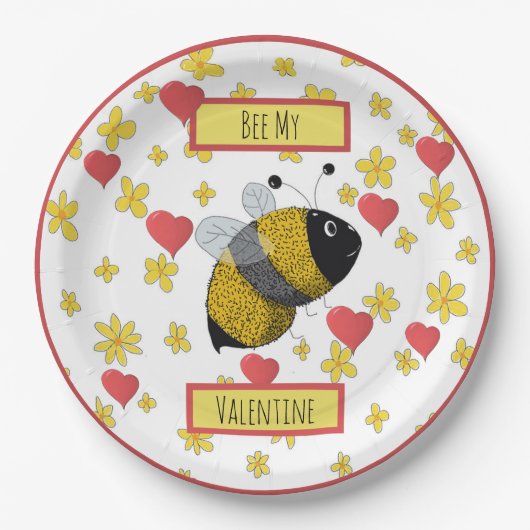 Valentijn hommel | Bee My Valentijn Papieren Bordje (Voorkant)