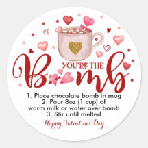 Valentijn Hot Chocolate Cacaobom Ronde Sticker