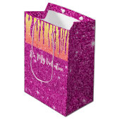Valentijn Hot Pink Glitter Two Tone Medium Cadeauzakje (Voorkant Gekanteld)