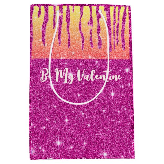 Valentijn Hot Pink Glitter Two Tone Medium Cadeauzakje (Voorkant)