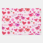 Valentijn houdt van vogelpatroon rood en roze inpakpapier vel (Voorkant 2)