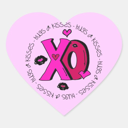 Valentijn Hugs en Kisses Hart Sticker (Voorkant)