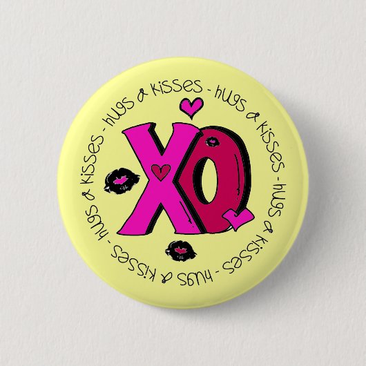 Valentijn Hugs en Kisses Ronde Button 5,7 Cm (Voorkant)