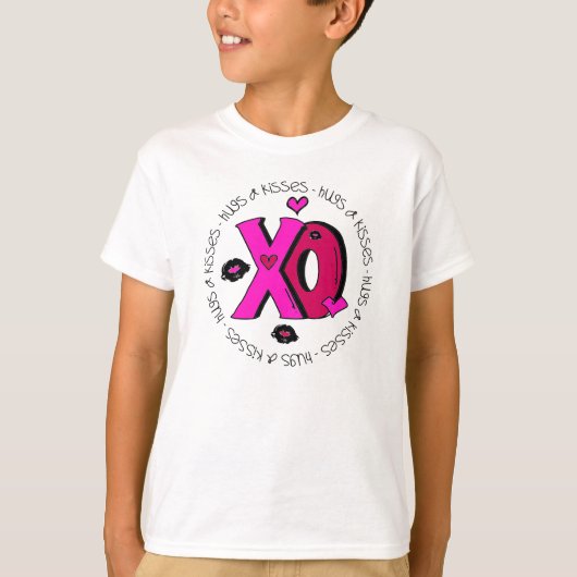 Valentijn Hugs en Kisses T-shirt (Voorkant)