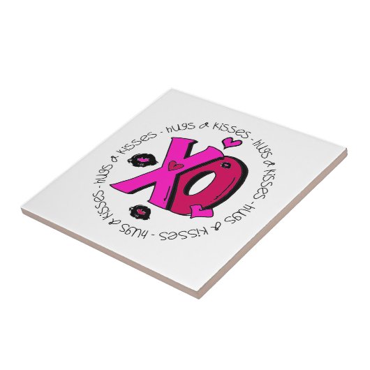 Valentijn Hugs en Kisses Tegeltje (Zijkant)