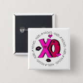 Valentijn Hugs en Kisses Vierkante Button 5,1 Cm (Voorkant /achterkant)