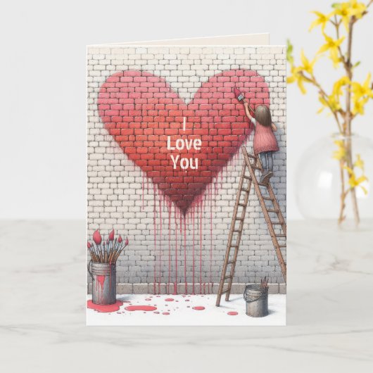 Valentijn Ik hou van je Hart Muurschildering Kaart (Gele Bloem)