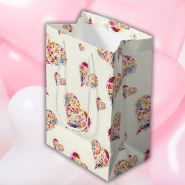 Valentijn Ivoor Retro Harten Patroon Medium Cadeauzakje