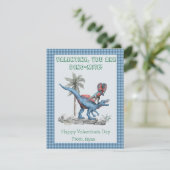 Valentijn, je bent DINO-Mite. Blauw klaslokaal Feestdagenkaart (Staand voorkant)